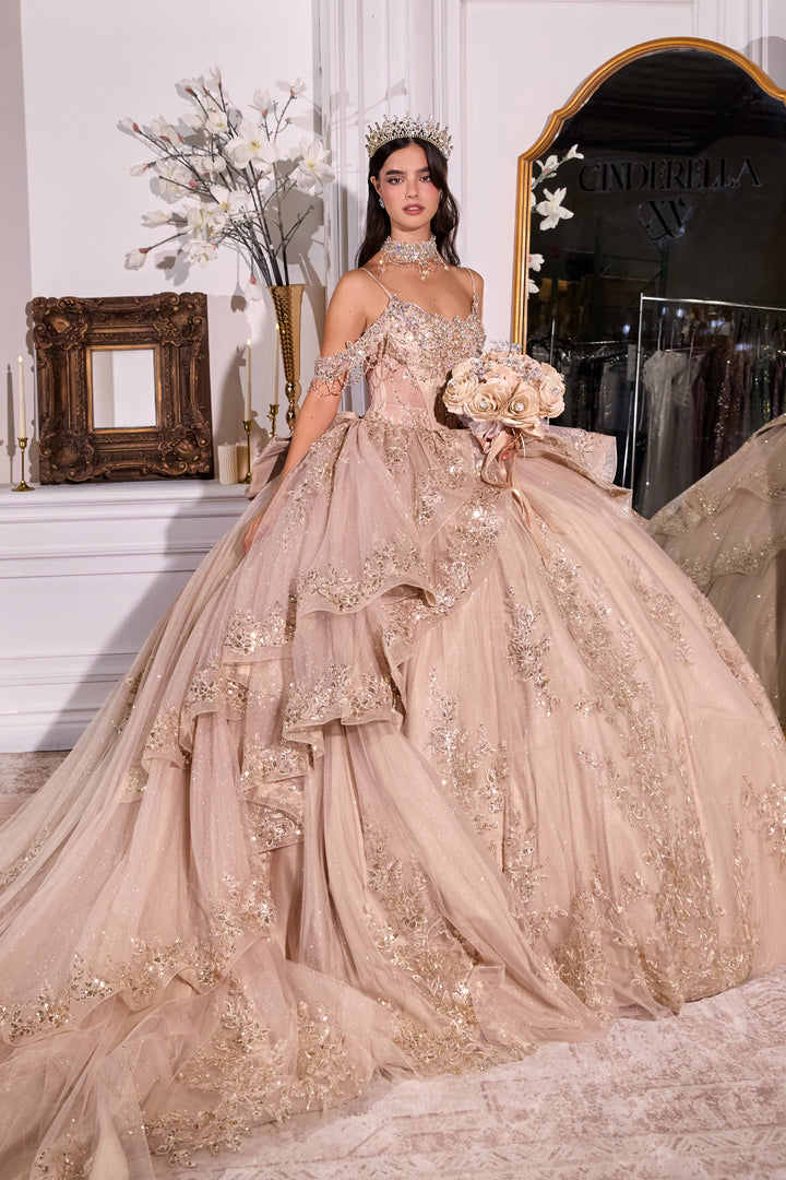 Cold Shoulder Layered Ball Gown by Ladivine 15748