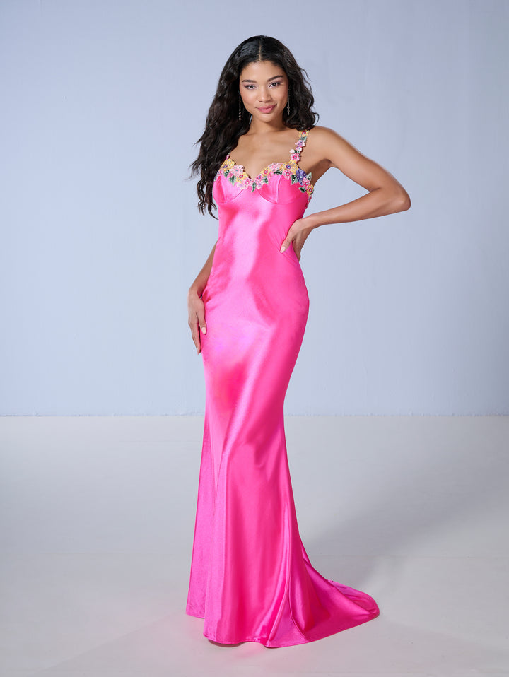 Floral Applique Jersey Gown by Tiffany Designs 16145