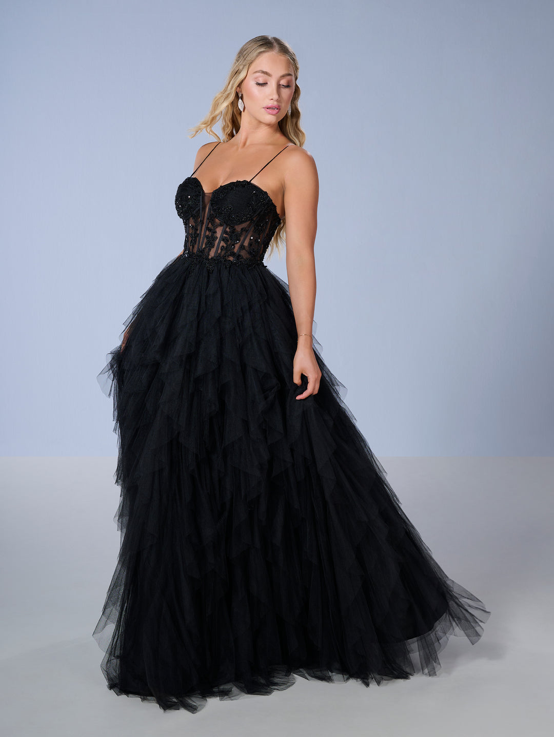 Sleeveless A-line Ruffled Gown by Tiffany Designs 16149