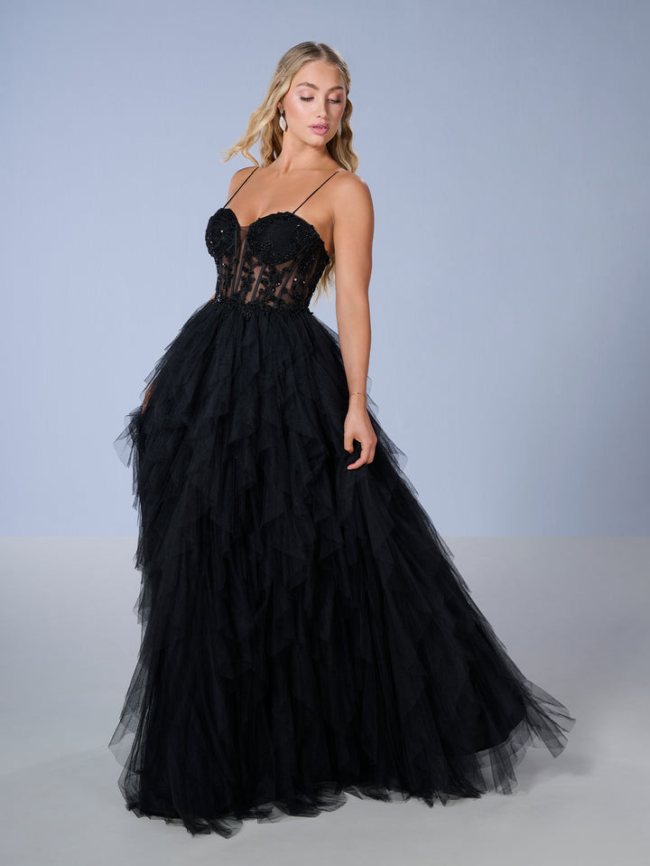 Sleeveless A-line Ruffled Gown by Tiffany Designs 16149