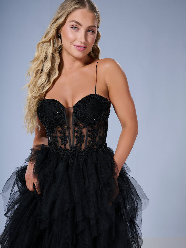 Sleeveless A-line Ruffled Gown by Tiffany Designs 16149