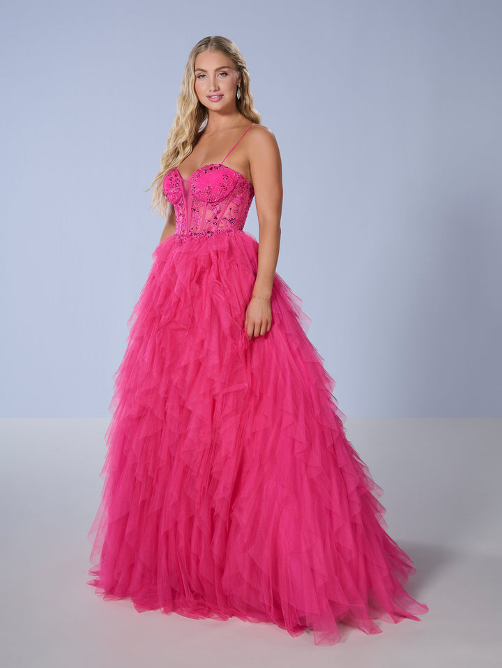 Sleeveless A-line Ruffled Gown by Tiffany Designs 16149