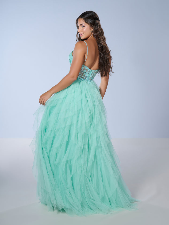Sleeveless A-line Ruffled Gown by Tiffany Designs 16149