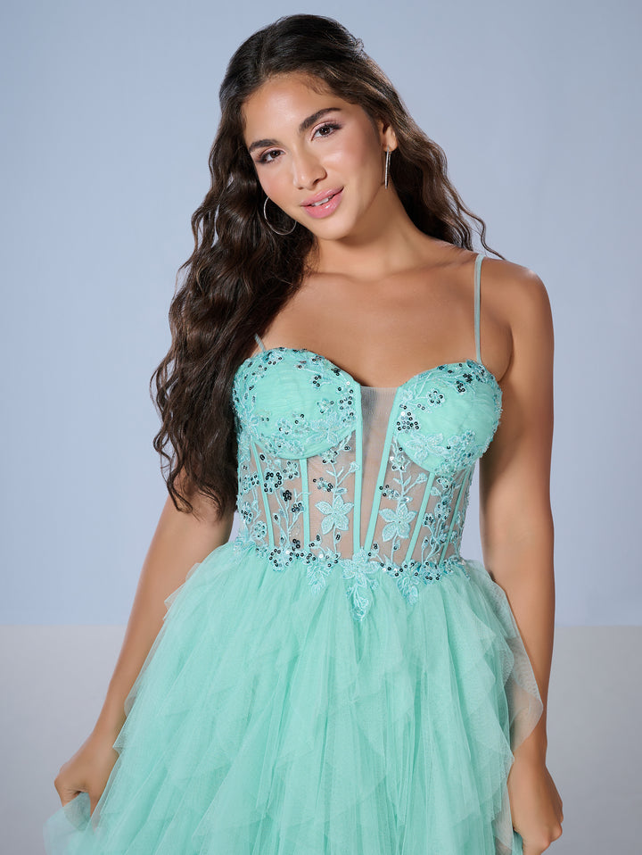 Sleeveless A-line Ruffled Gown by Tiffany Designs 16149