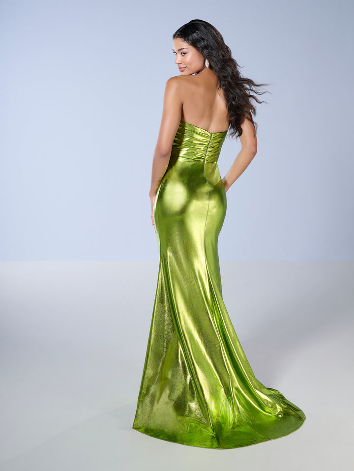 3D Floral Metallic Strapless Gown by Tiffany Designs 16152