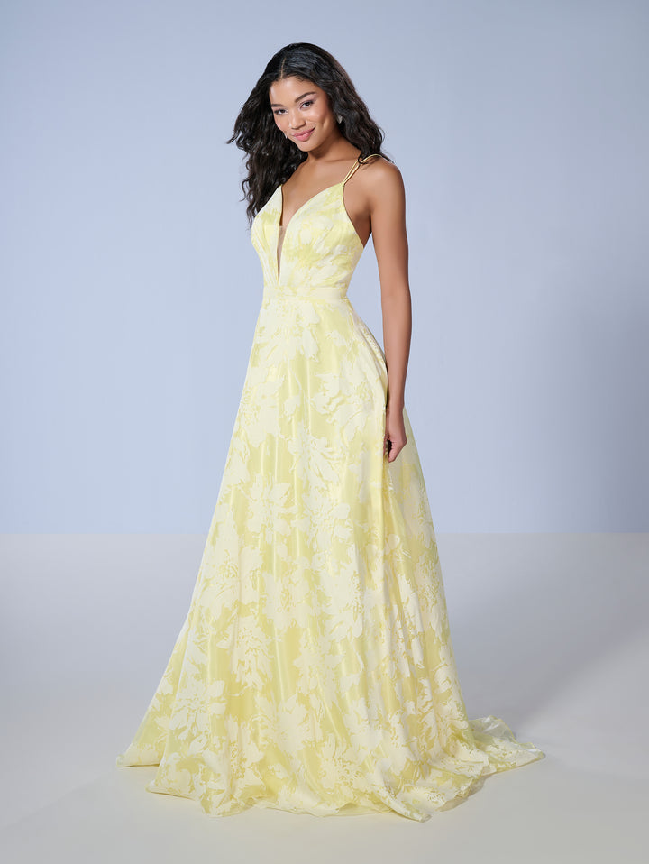 Floral Print Sleeveless A-line Gown by Tiffany Designs 16158