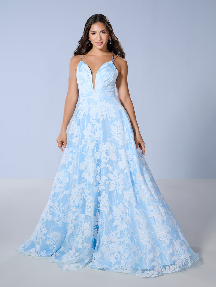 Floral Print Sleeveless A-line Gown by Tiffany Designs 16158