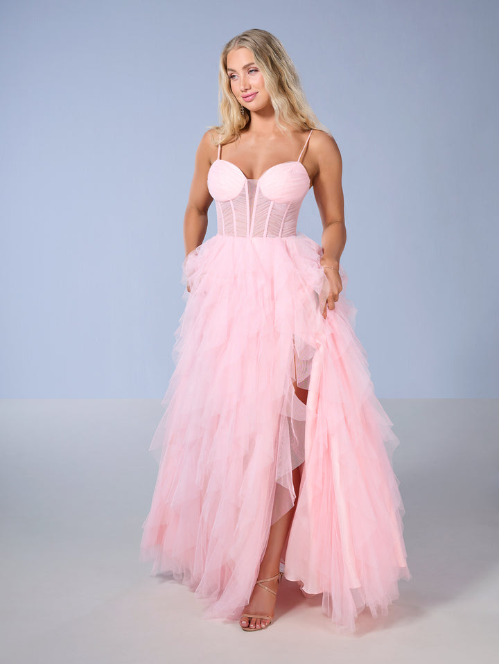 Sleeveless Ruffled Slit Gown by Tiffany Designs 16161