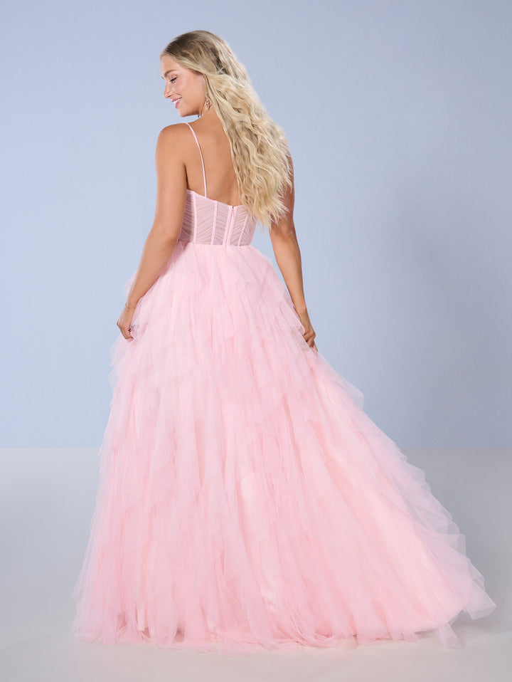 Sleeveless Ruffled Slit Gown by Tiffany Designs 16161