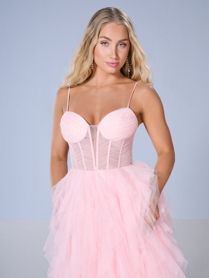 Sleeveless Ruffled Slit Gown by Tiffany Designs 16161