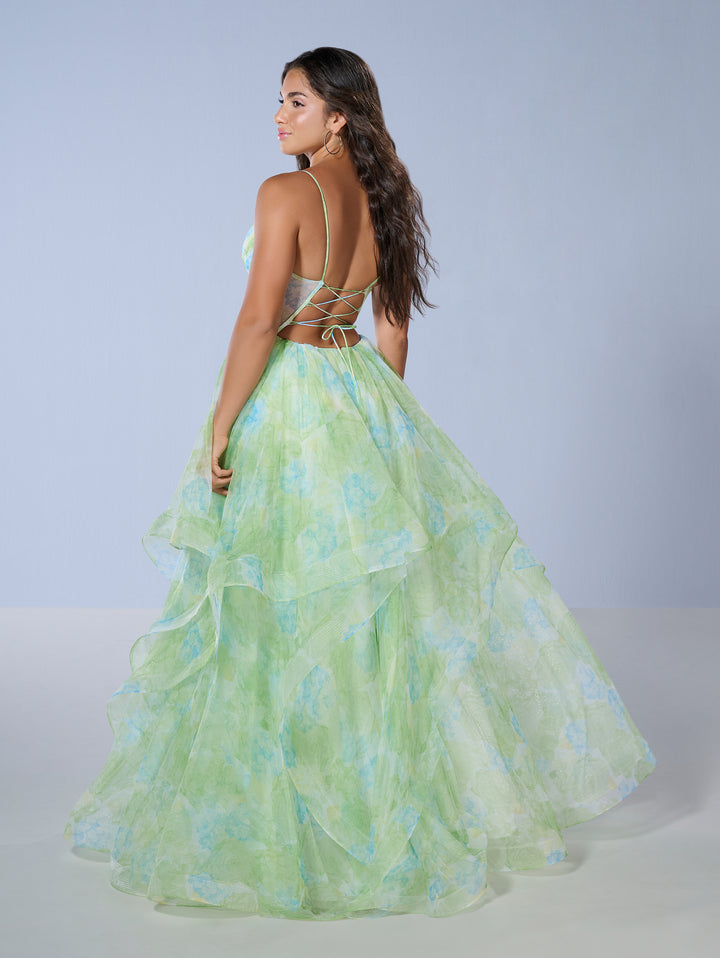 Floral Print Layered Gown by Tiffany Designs 16163
