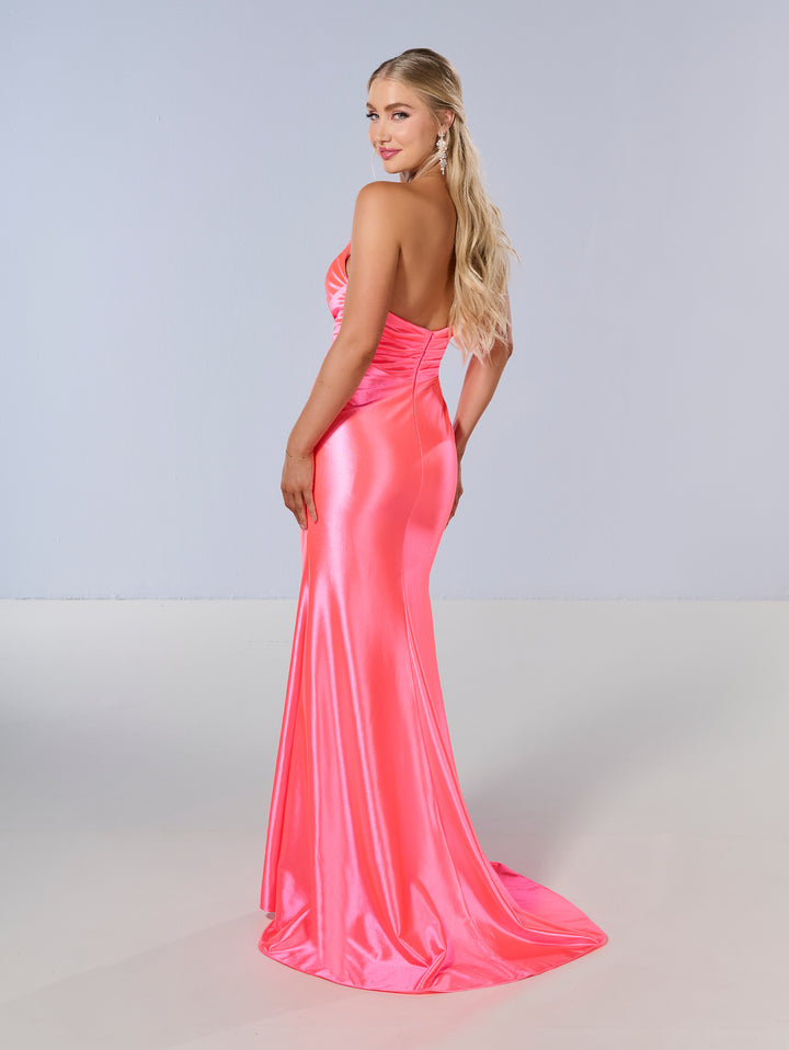 Jersey Fitted Strapless Slit Gown by Tiffany Designs 16182