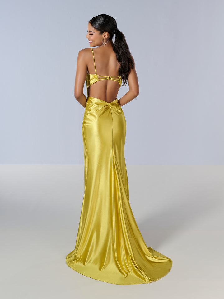 Jersey Fitted Corset Slit Gown by Tiffany Designs 16185