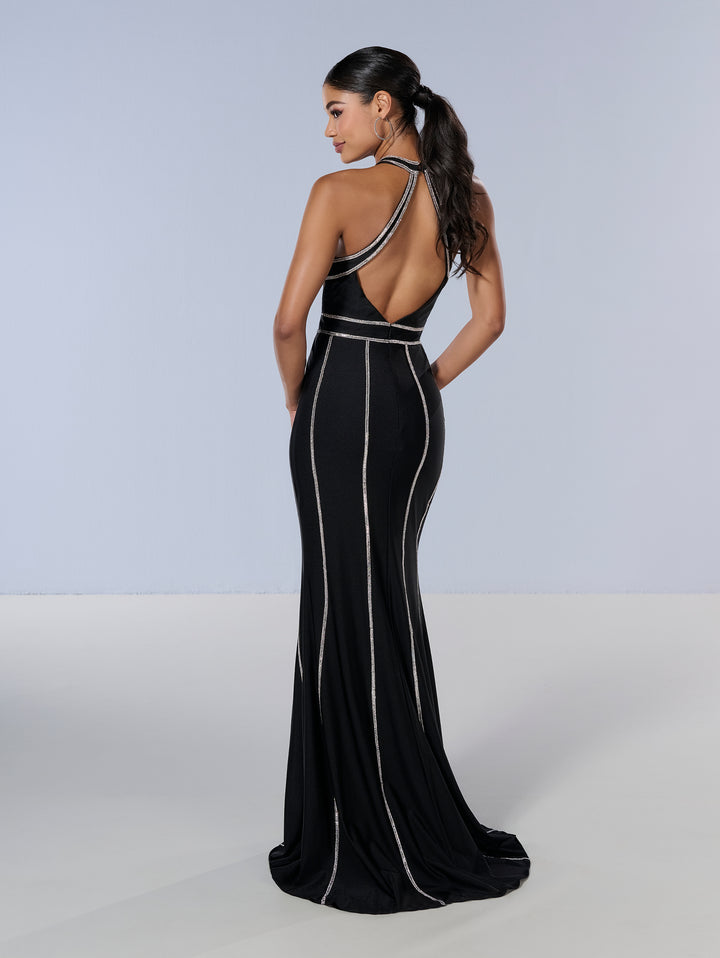 Beaded Jersey Fitted Halter Gown by Tiffany Designs 16200
