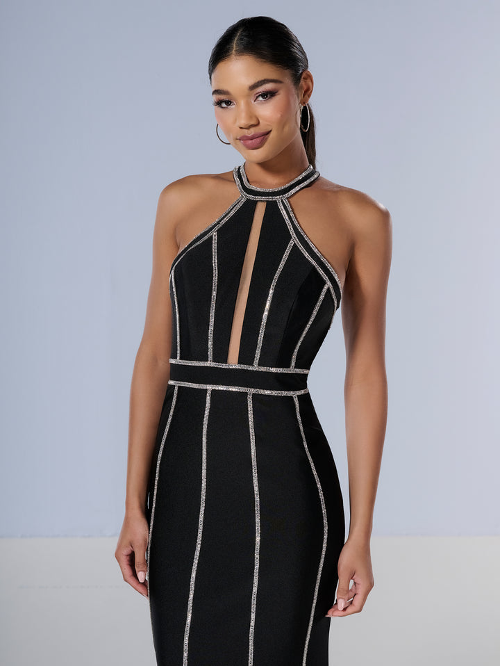 Beaded Jersey Fitted Halter Gown by Tiffany Designs 16200