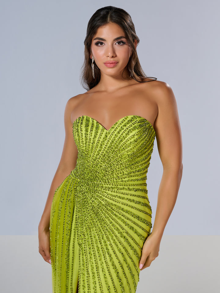 Beaded Fitted Strapless Slit Gown by Tiffany Designs 16214