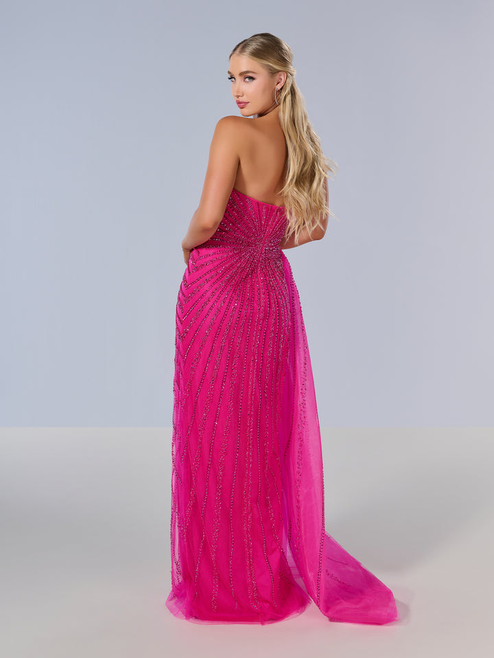 Beaded Fitted Strapless Slit Gown by Tiffany Designs 16214