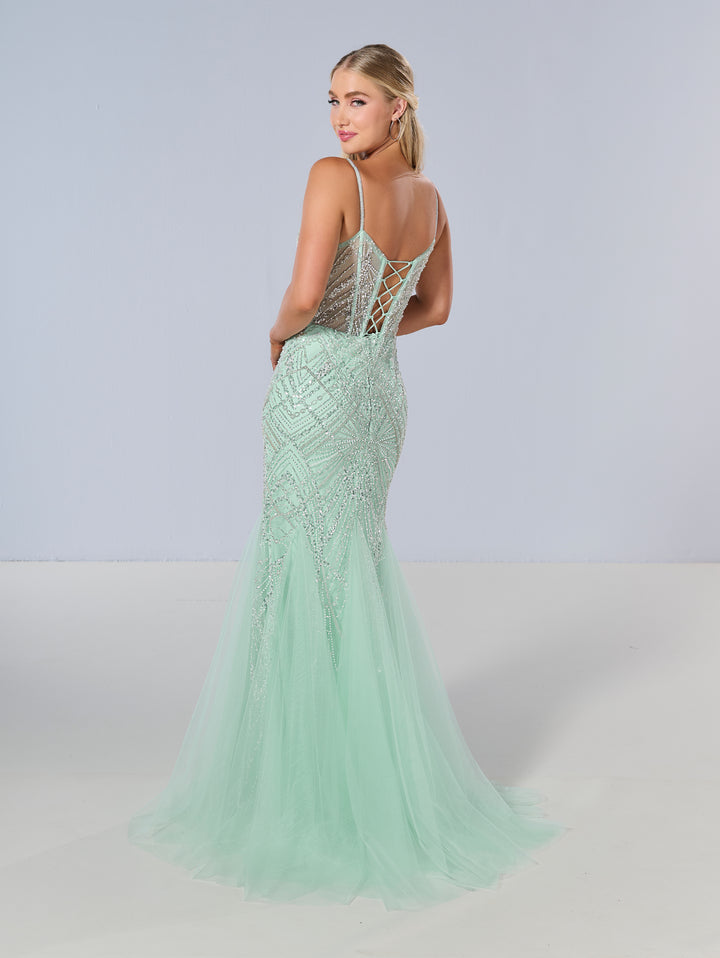 Beaded Sleeveless Mermaid Dress by Tiffany Designs 16218