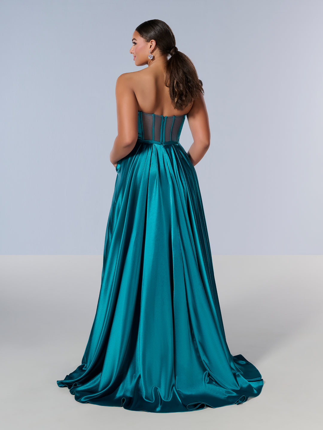 Curvy Charmeuse Strapless Gown by Tiffany Designs 16219