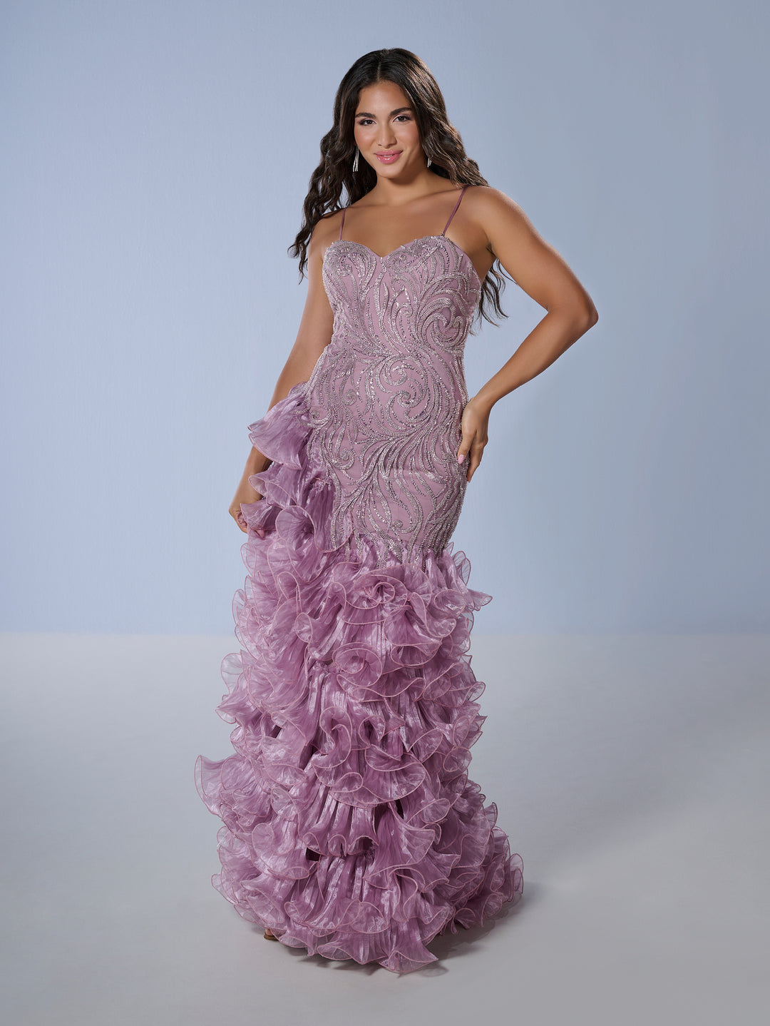 Sleeveless Ruffled Mermaid Dress by Tiffany Designs 16234