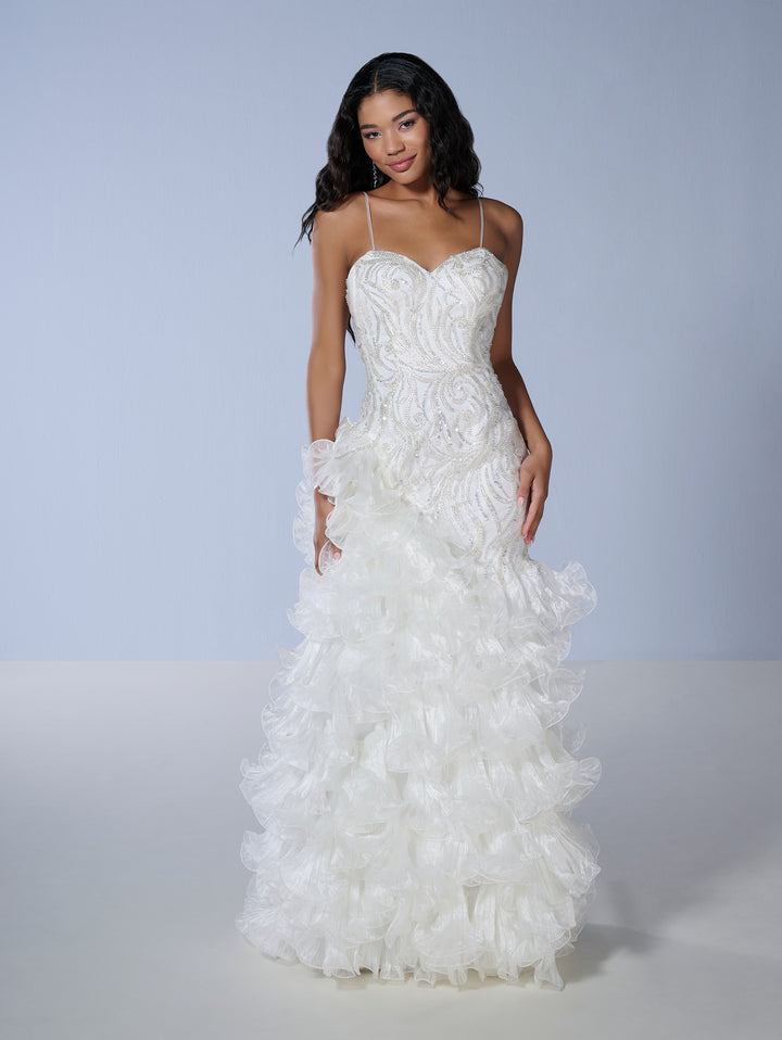 Sleeveless Ruffled Mermaid Dress by Tiffany Designs 16234
