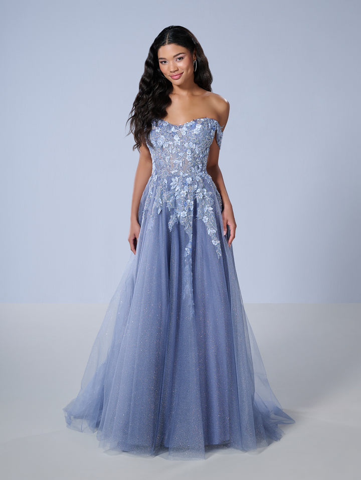 Floral Applique A-line Gown by Tiffany Designs 16243