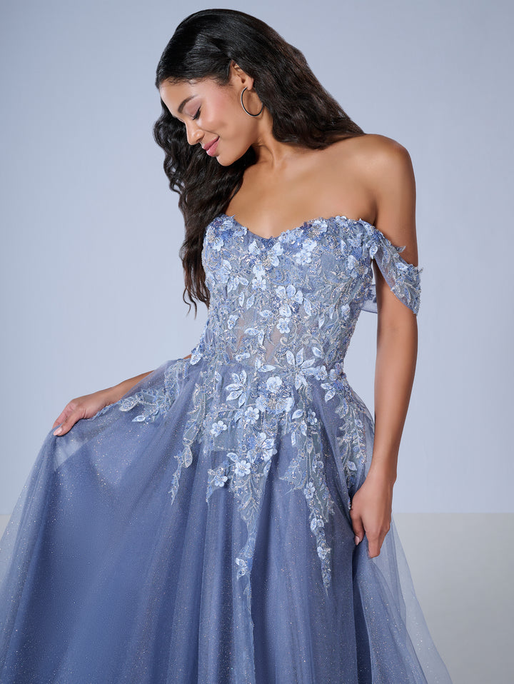 Floral Applique A-line Gown by Tiffany Designs 16243