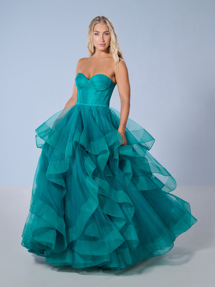 Strapless Layered A-line Gown by Tiffany Designs 16245
