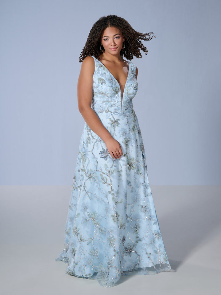 Plus Size Floral A-line Gown by Tiffany Designs 16249