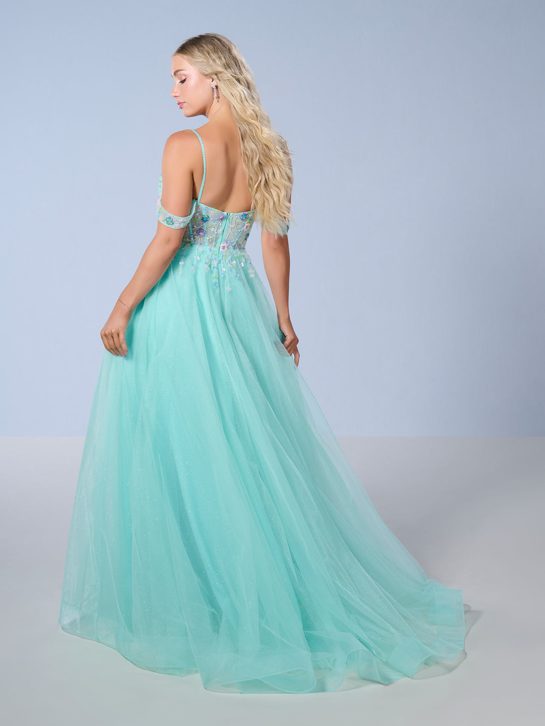 Cold Shoulder A-line Slit Gown by Tiffany Designs 16251