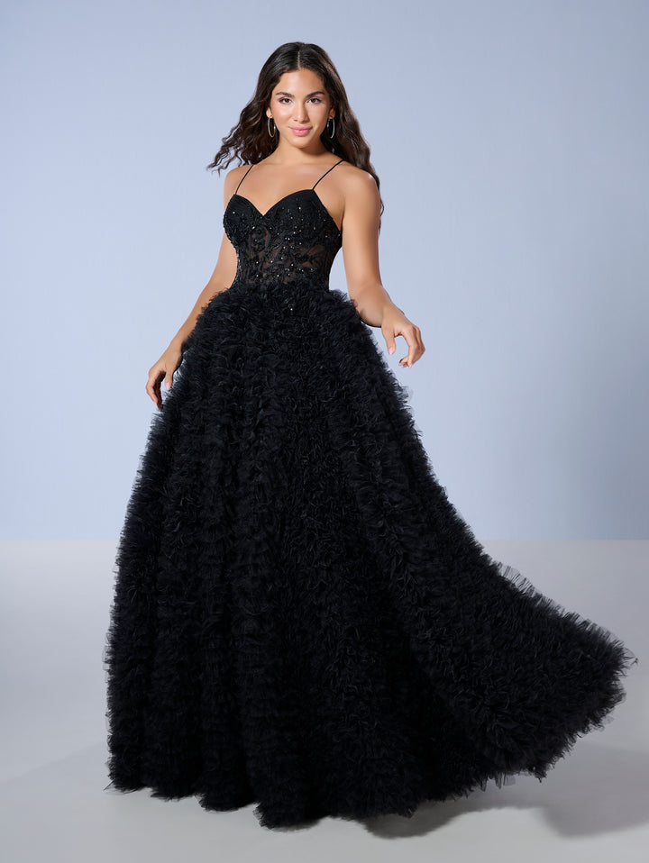 Sleeveless Ruffled A-line Gown by Tiffany Designs 16252