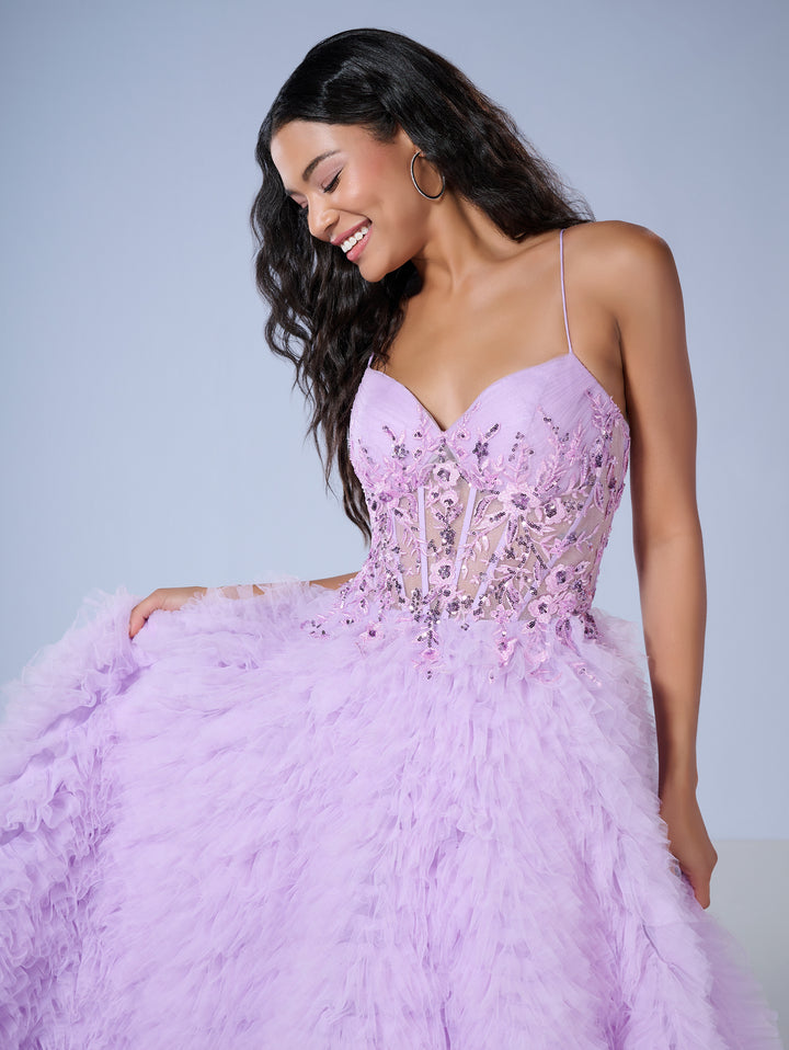 Sleeveless Ruffled A-line Gown by Tiffany Designs 16252