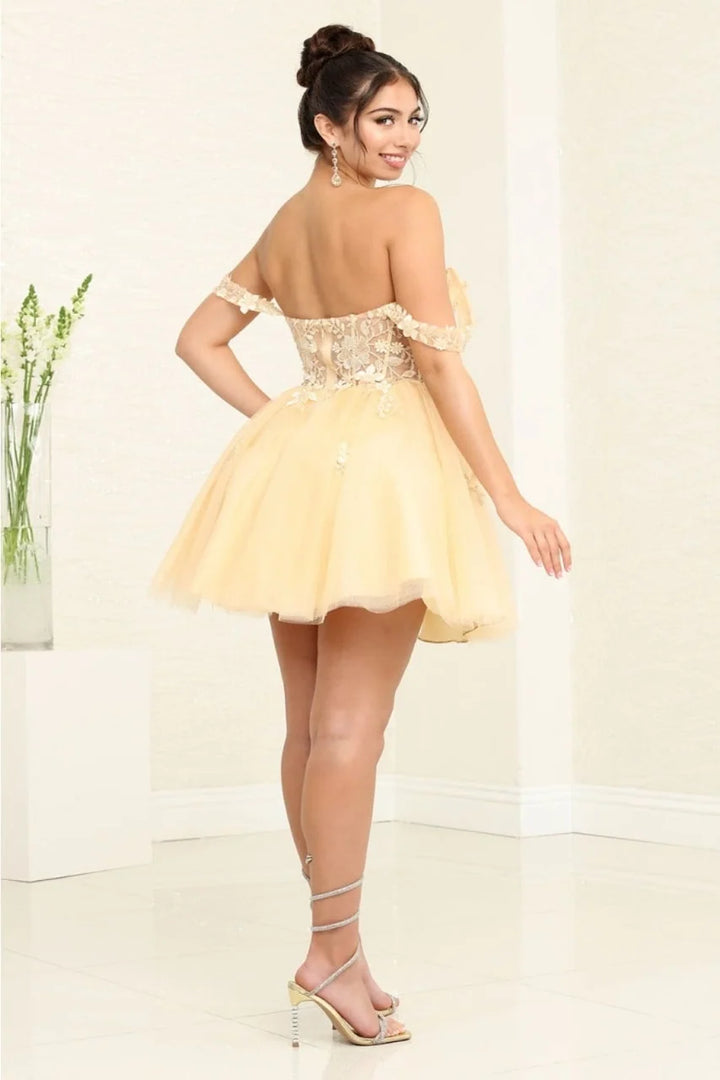 Applique Short Off Shoulder Dress by May Queen MQ2091