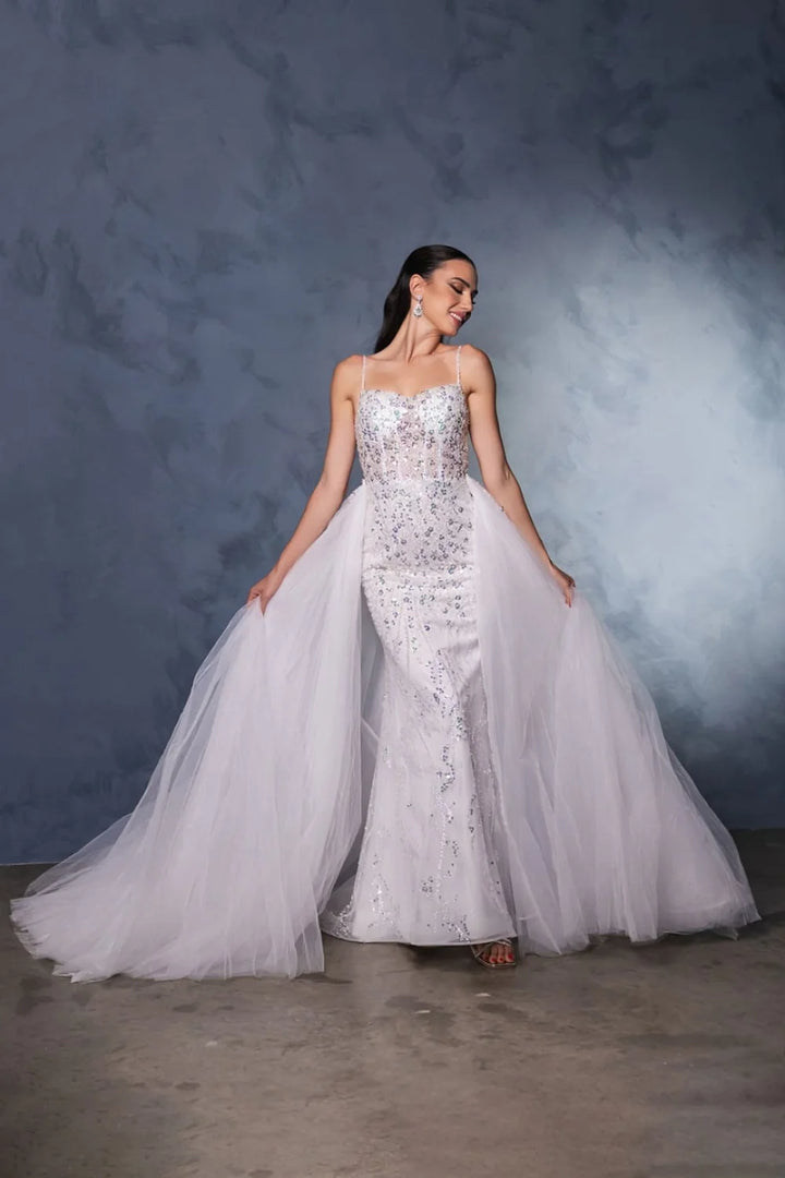 Beaded Sleeveless Overskirt Gown by May Queen RQ8146