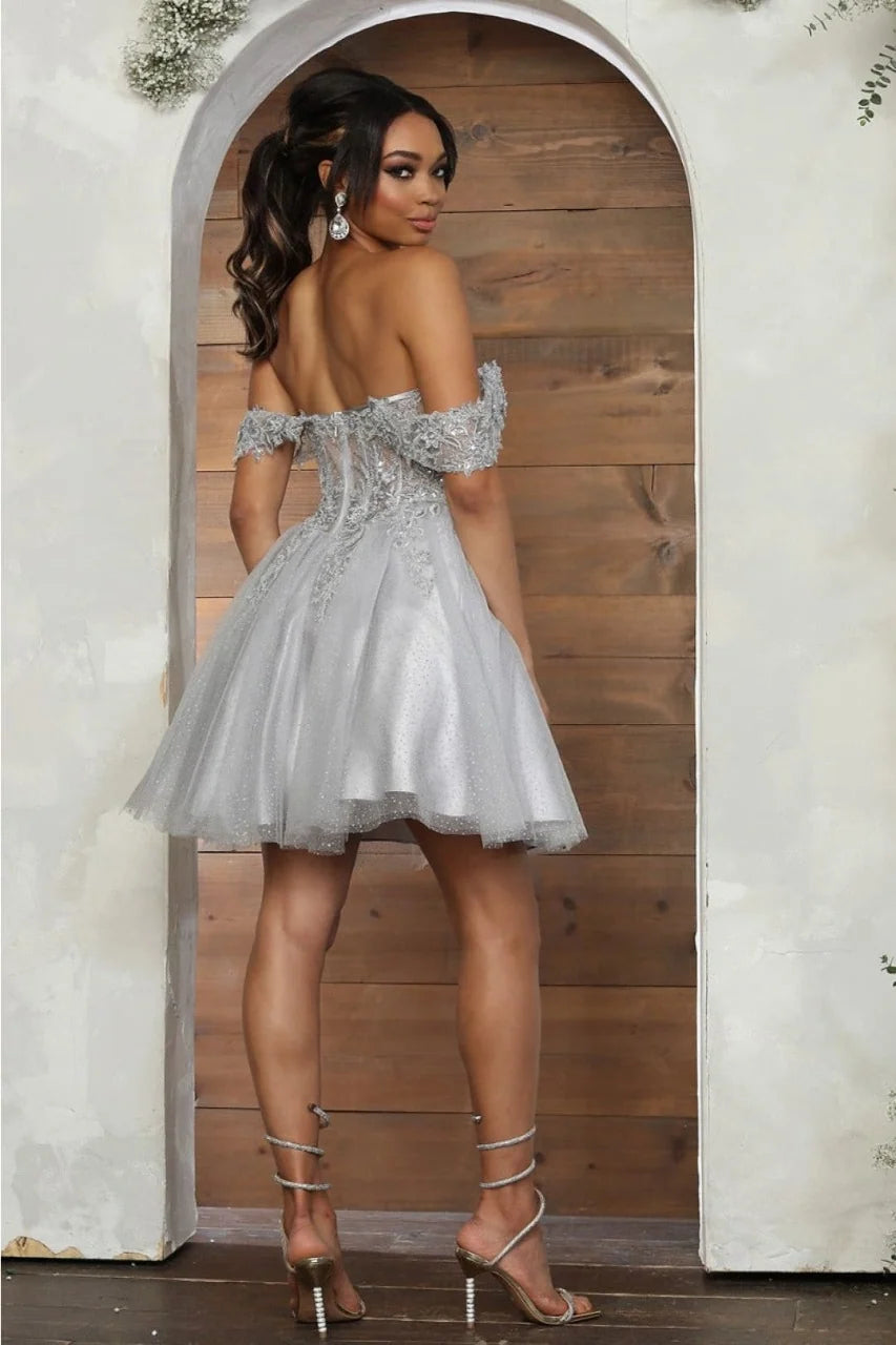 Applique Short Off Shoulder Dress by May Queen MQ2080