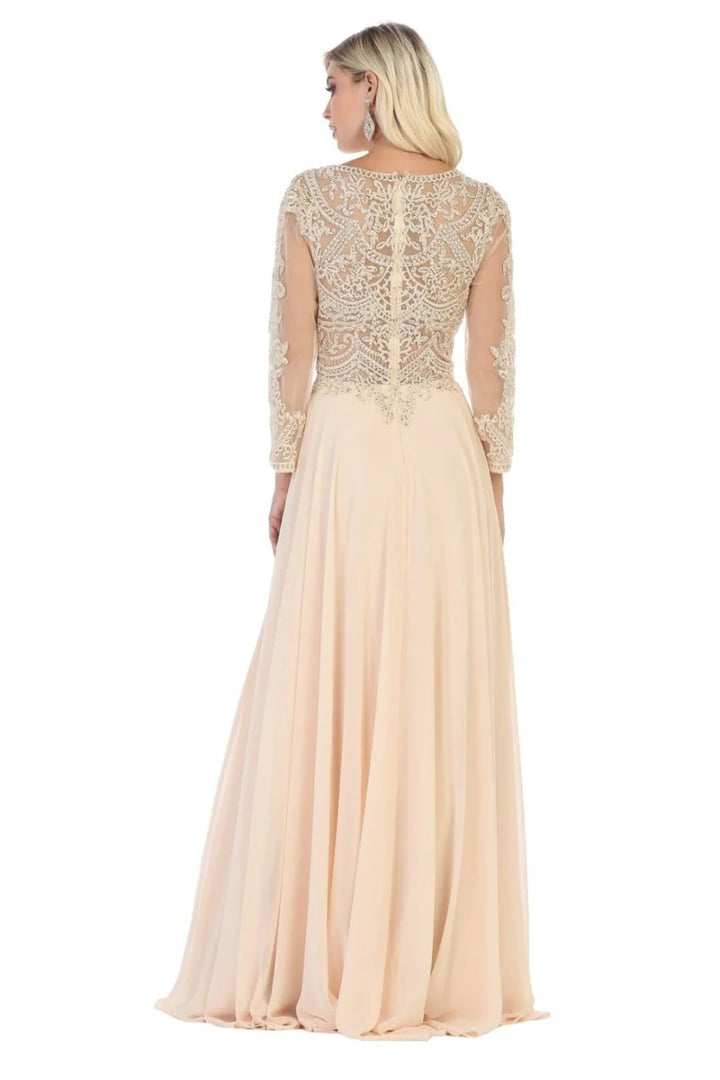 Applique 3/4 Sleeve A-line Gown by May Queen MQ1615