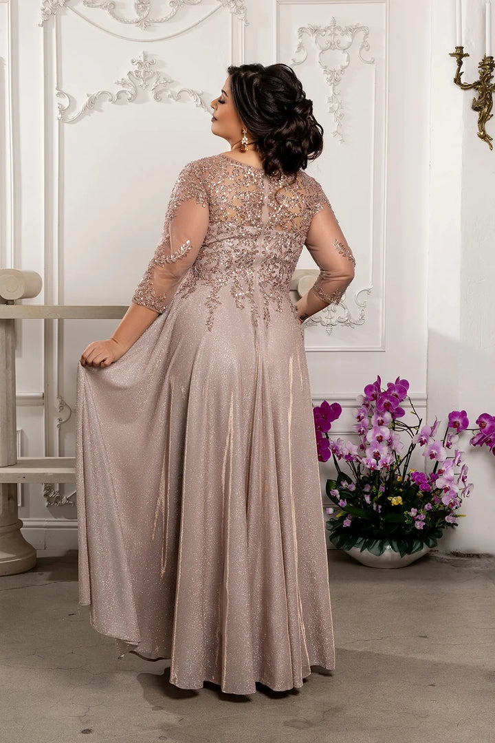 Glitter 3/4 Sleeve A-line Gown by May Queen MQ2227