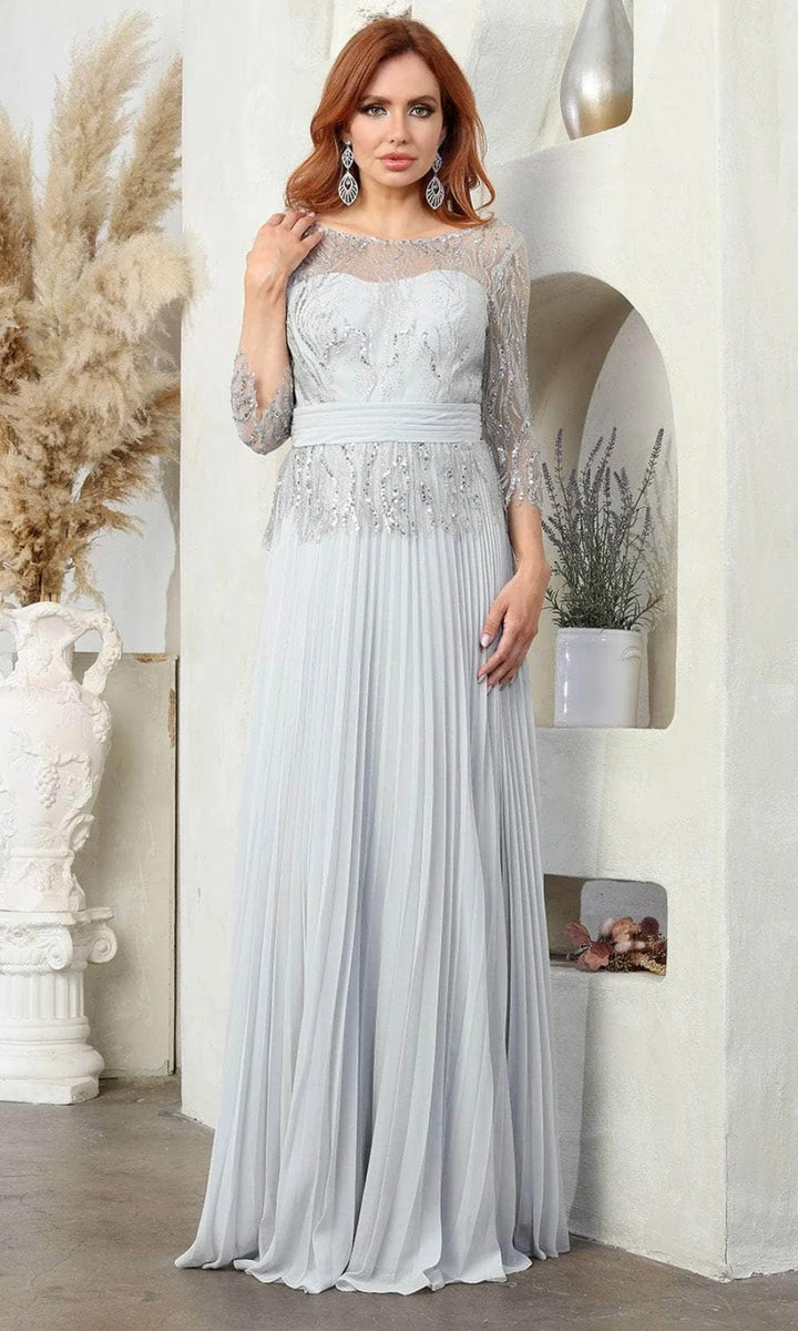 Beaded 3/4 Sleeve A-line Gown by May Queen MQ2007