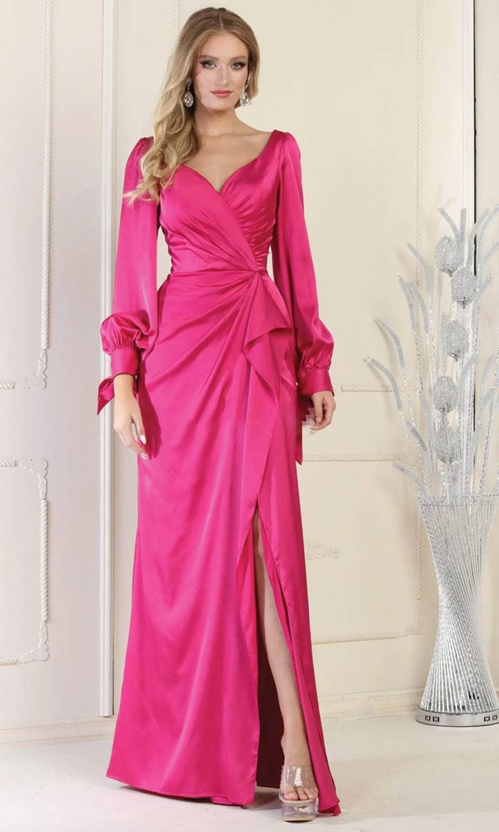 Ruched Long Sleeve Gown by May Queen MQ1974