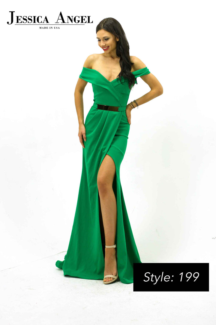 Odessa Off Shoulder Slit Gown by Jessica Angel 199
