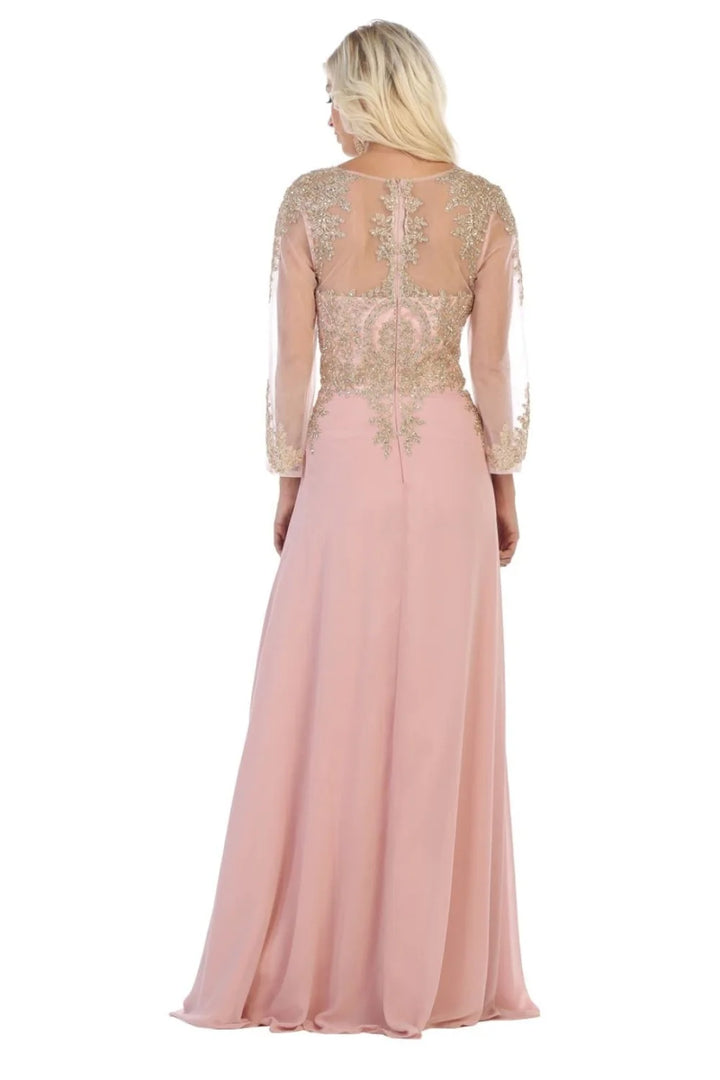 Applique Long Sleeve A-line Gown by May Queen MQ1549