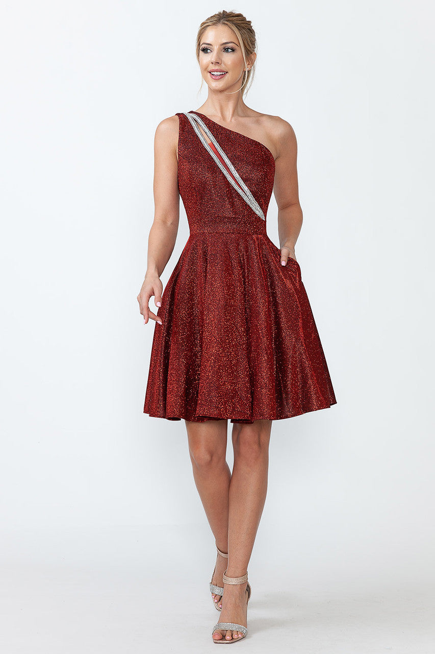 Metallic Short One Shoulder Dress by Lenovia 5272