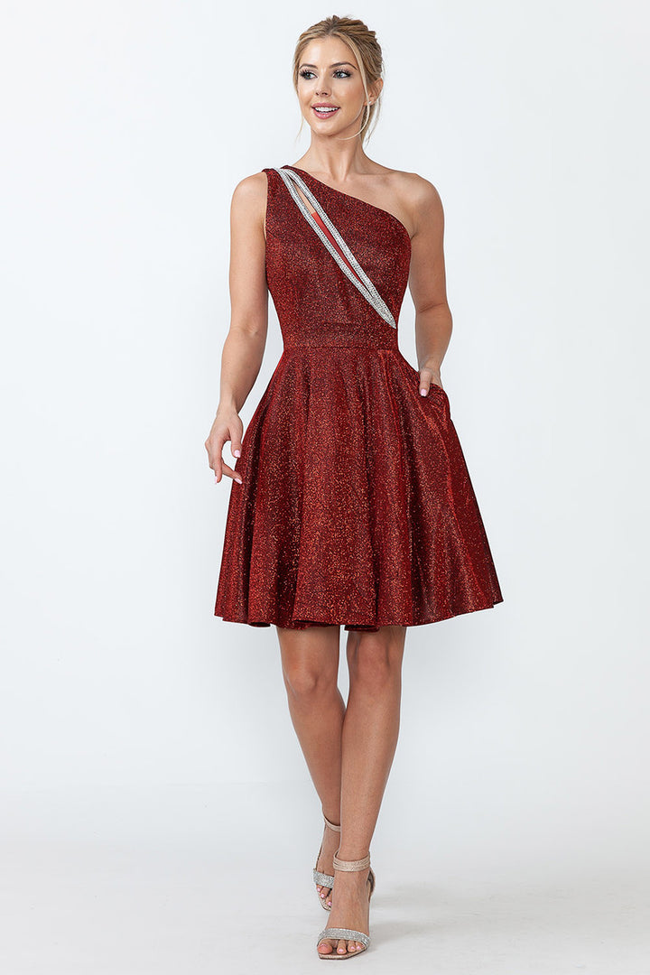 Metallic Short One Shoulder Dress by Lenovia 5272