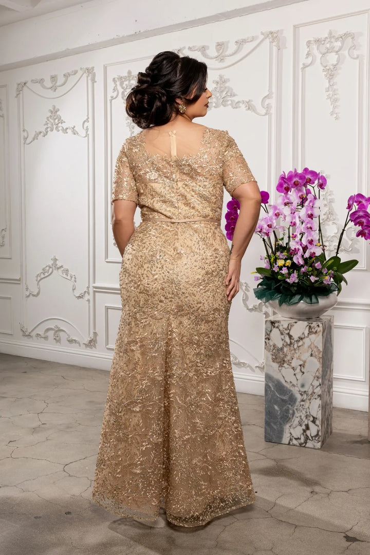 Applique Fitted Short Sleeve Gown by May Queen RQ8246