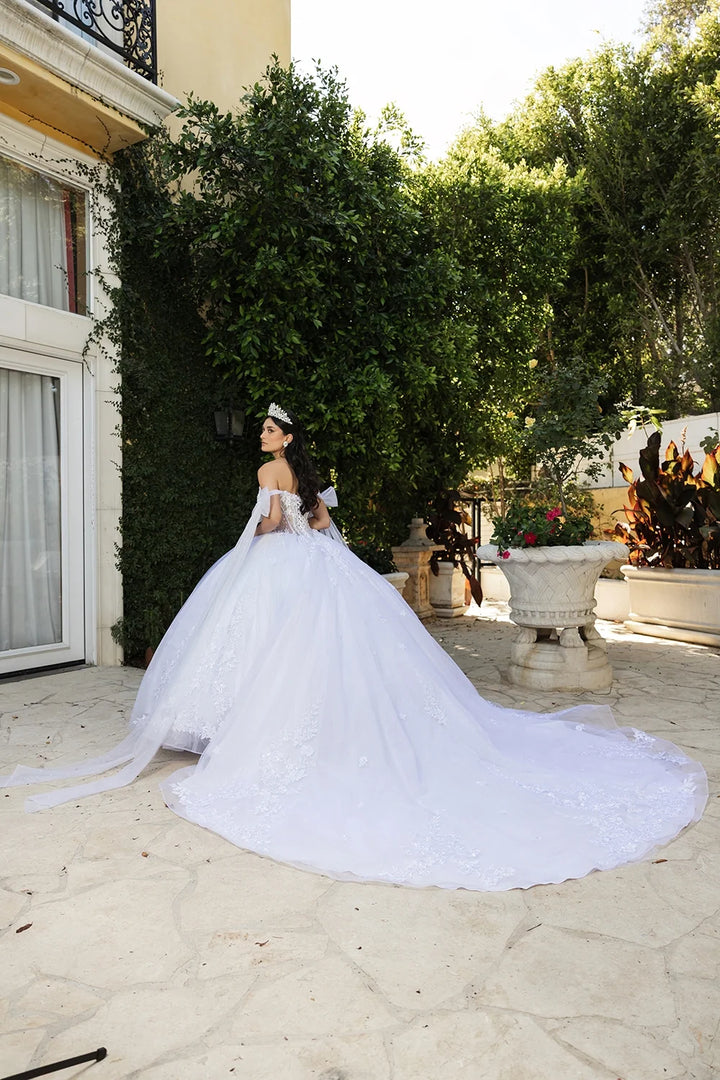 Applique Off Shoulder Ball Gown by May Queen LK263