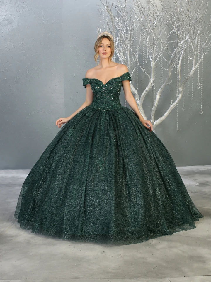 Glitter Off Shoulder Ball Gown by May Queen LK151