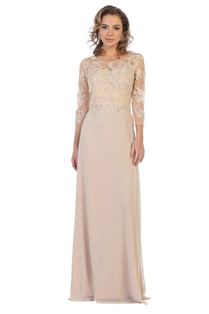 Applique 3/4 Sleeve A-line Gown by May Queen MQ1637