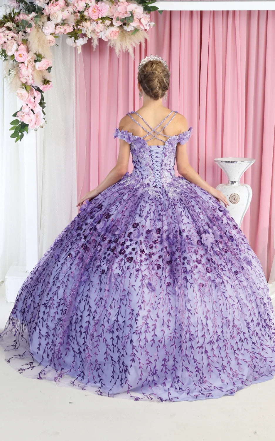 3D Floral Cold Shoulder Ball Gown by May Queen LK172