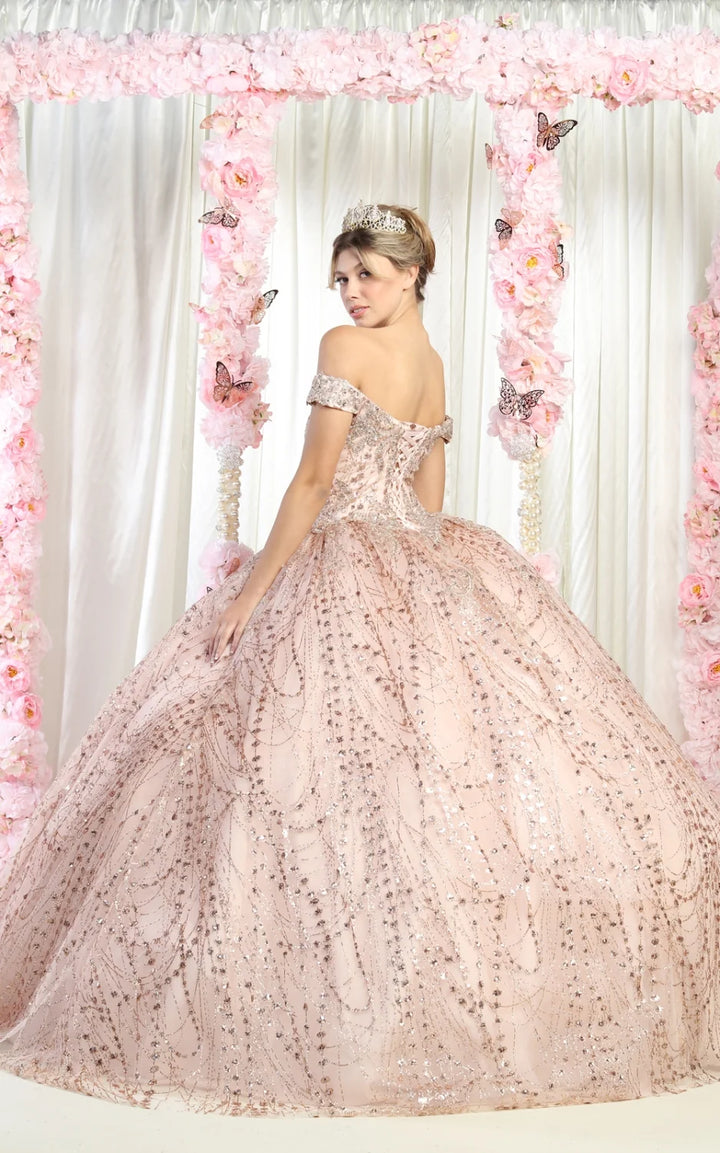 Glitter Off Shoulder Ball Gown by May Queen LK153