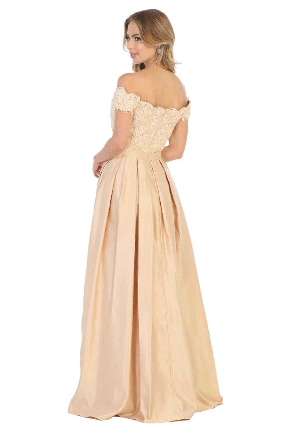 Lace Bodice Off Shoulder Gown by May Queen MQ1762
